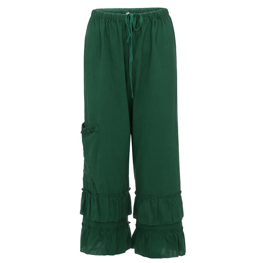 Feitong/широкие брюки для женщин; Летние повседневные свободные брюки с оборками и карманами; хлопковые льняные штаны-шаровары; женские свободные брюки; 5#3,5
