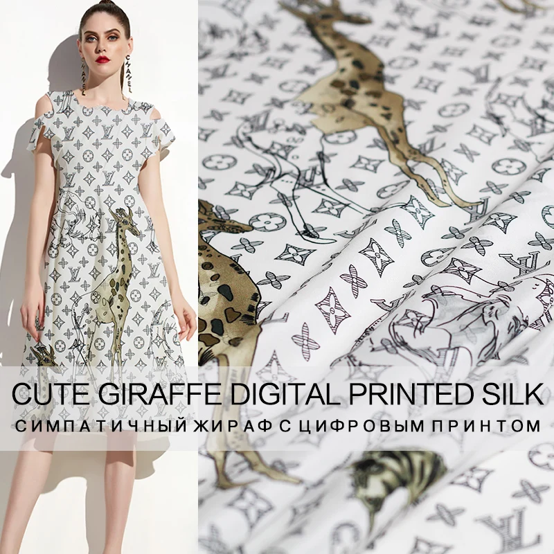 

Pearlsilk 12momme Giraffe Printed Crepe de Chine 100%Mulberry Silk Materials Shirt Dress DIY clothes fabrics Freeshipping