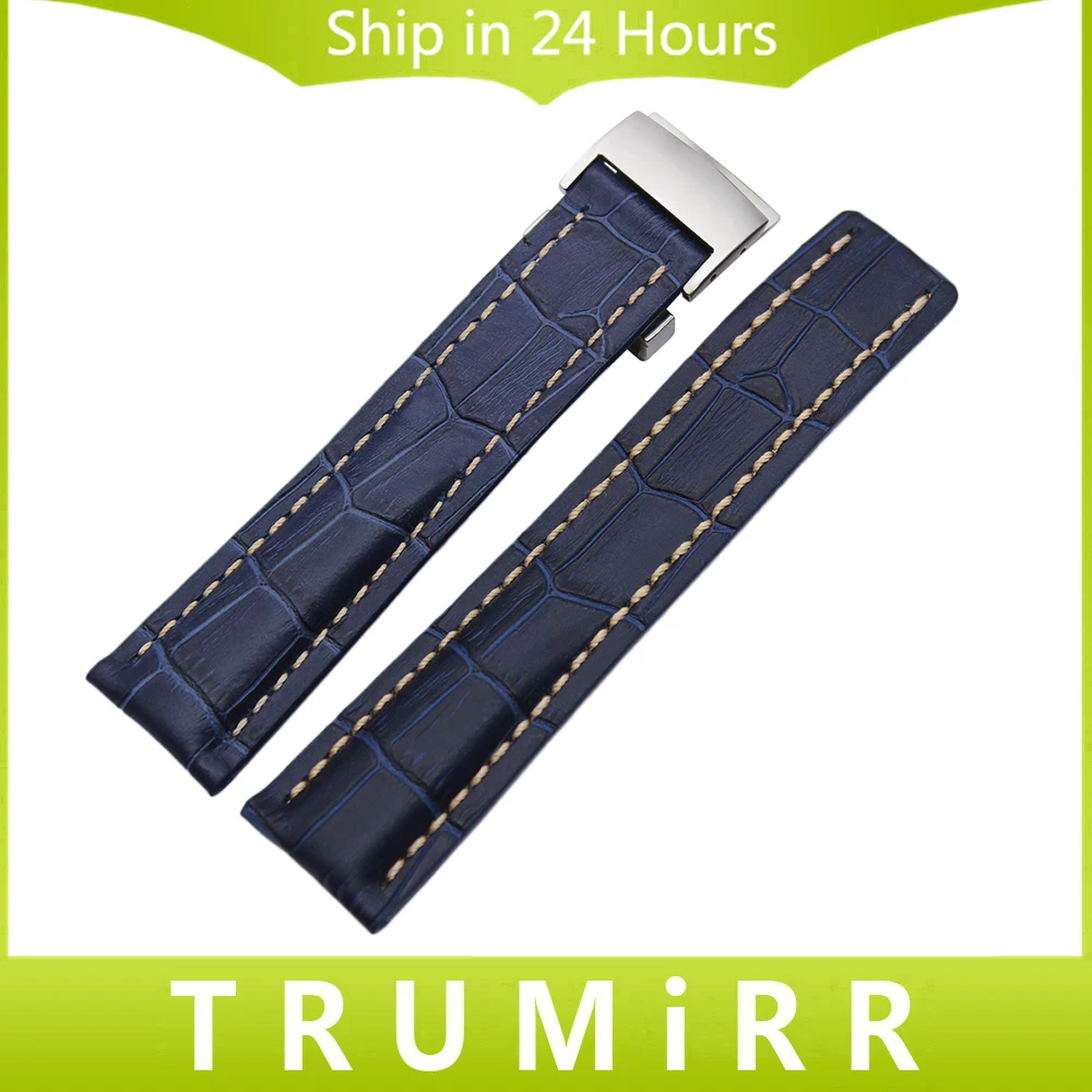 

22mm 24mm Genuine Leather Watchband +Tool for Avenger Transocean Superocean Replacement Watch Band Wrist Strap Blue Brown Black