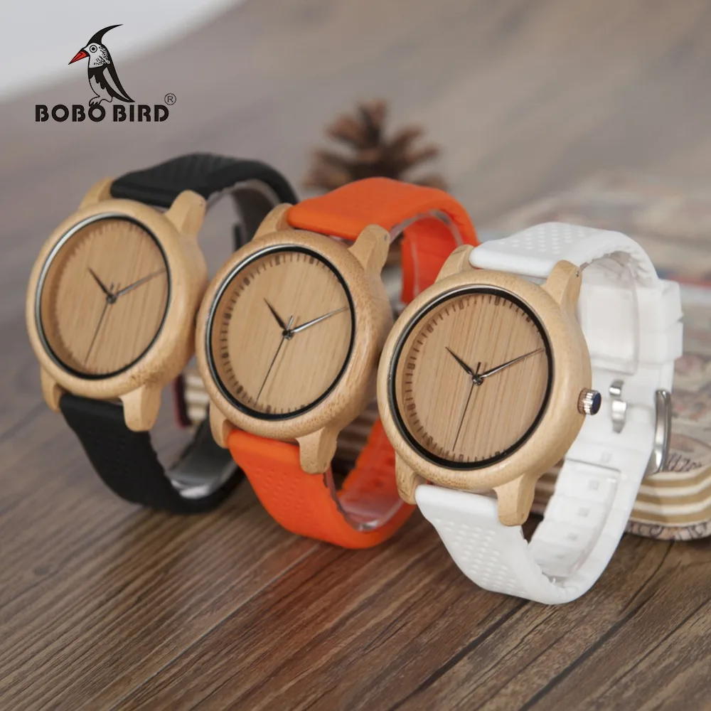 BOBO BIRD B08 Luxury Watch Ladies Bamboo Wood Quartz Watches With Colorful Silicone Straps relojes mujer