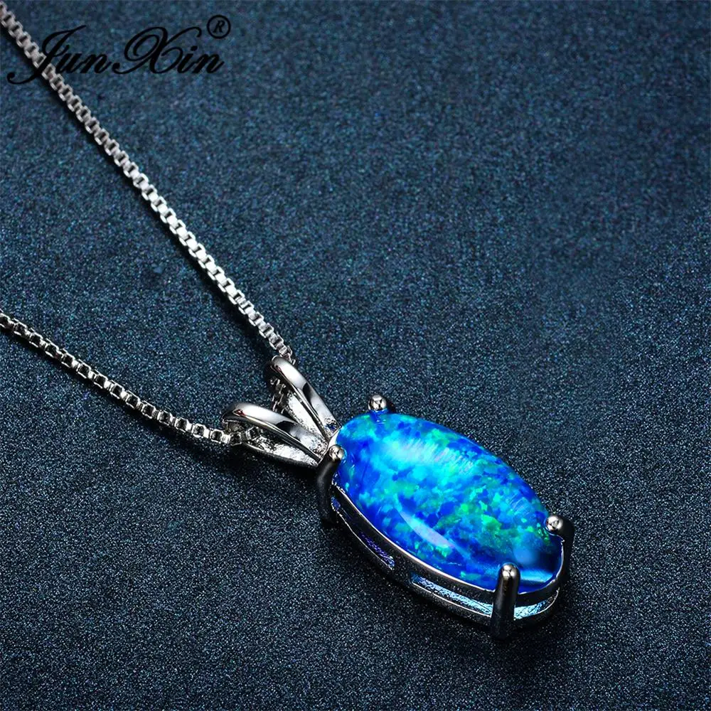 Fashion Female Blue Fire Opal Necklace 