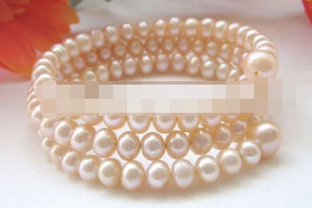 

free shipping 00931 3row pink freshwater pearl bracelet