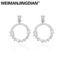 WEIMANJINGDIAN высокое качество кубический цирконий CZ кристалл круглый Форма Серьги гвоздики для женщин или свадьбы в серебряном цвете