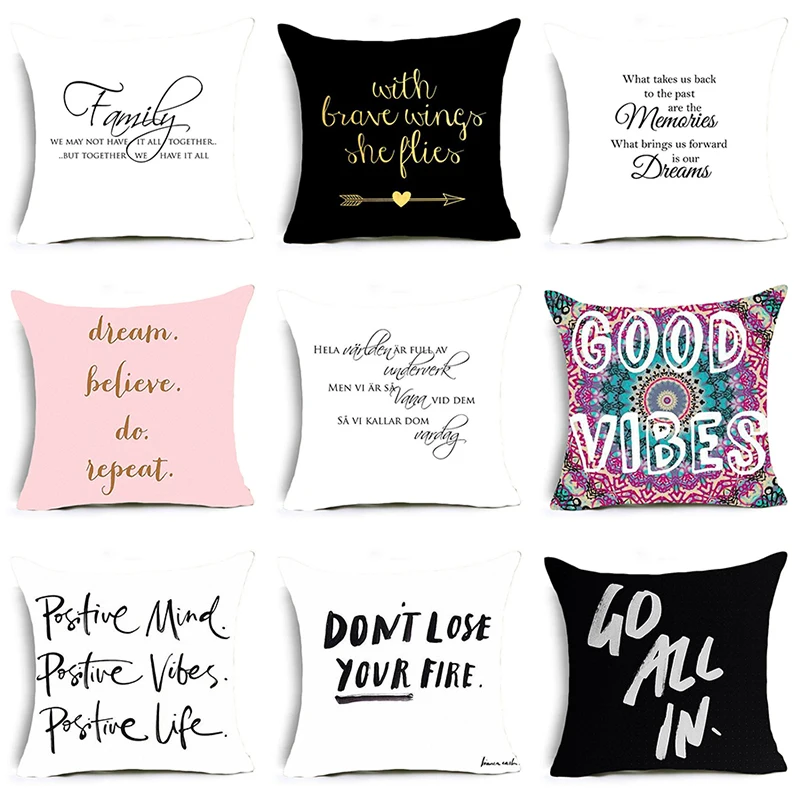 

DecorUhome Nordic Encouragement Letter Cushion Covers The Walking Dead Polyester Pillow Cover Sofa Nordic Decorative Pillow Case