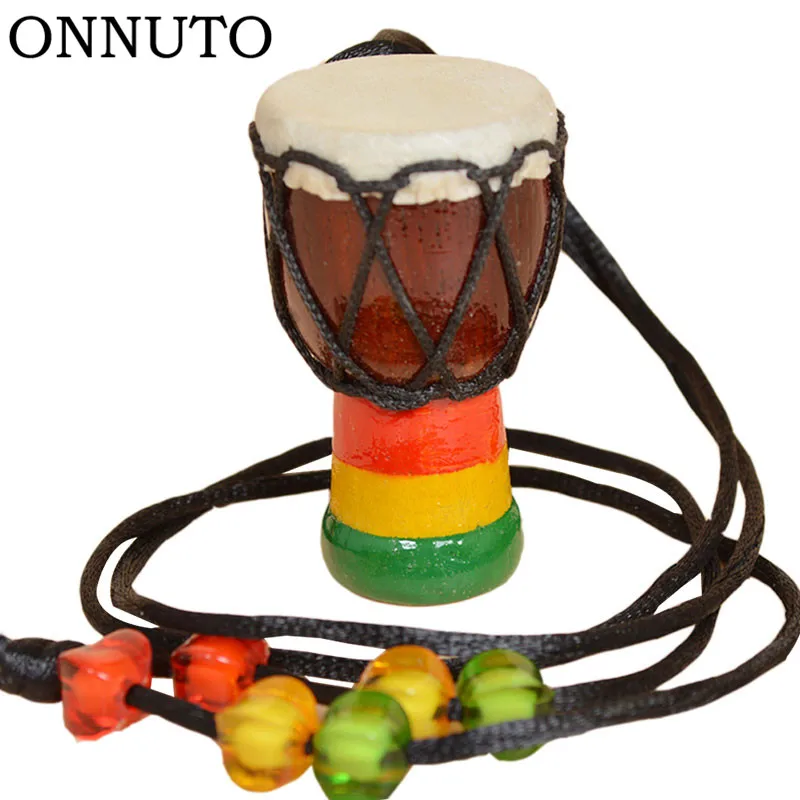 

African Drum Wood Ethnic Pendant Necklace Classic Mini Tambourine Children Necklace Fashion Kids Necklace Jewelry Rope Chain