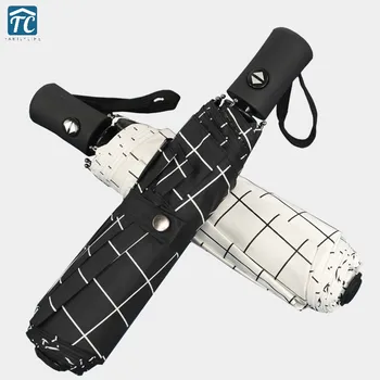 

Automatic Plaid Umbrella Men And Women Folding Rain Dual Three-folding Reinforced Sun Outdoors Rainware Pongee Resist Windmills