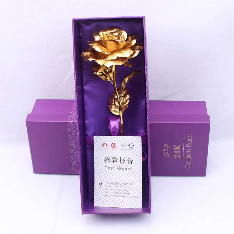 Креативный подарок Роза эмуляция цветок 24 к Золотая фольга Роза подарок на день Святого Валентина одиночный позолоченный букет розы коробка Золотая фольга цветок
