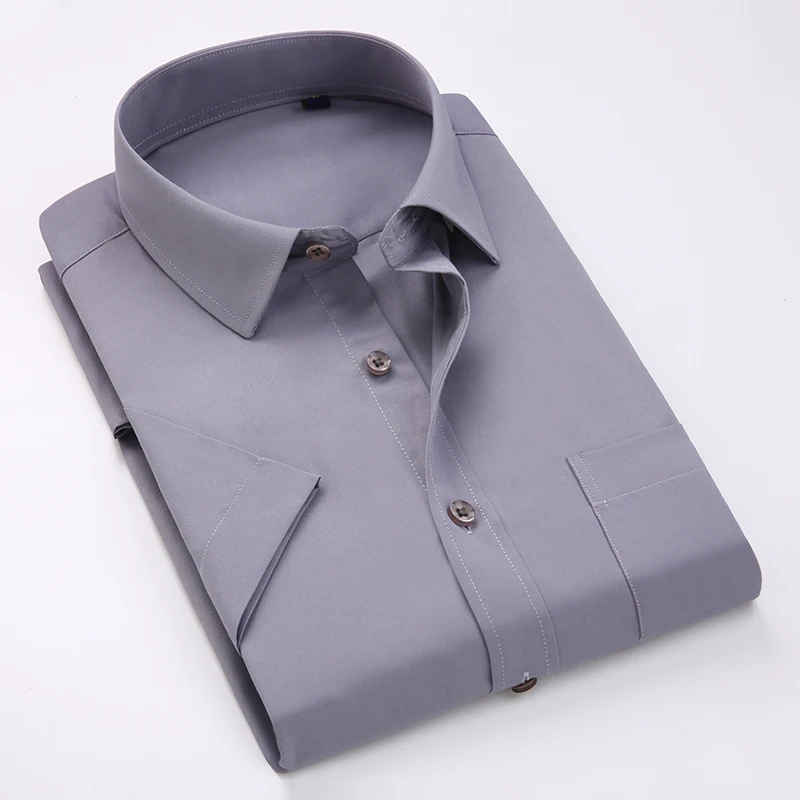 

Summer Fashion Short Sleeve Men Shirts Solid Color Mens Business Formal Dress Shirt Male clothes