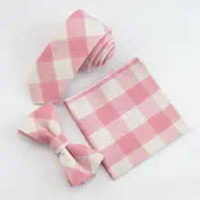 Мужской светло-красный галстук-бабочка хлопок галстук набор платок клетчатый костюм набор для мужчин свадебное платье аксессуары Cravata