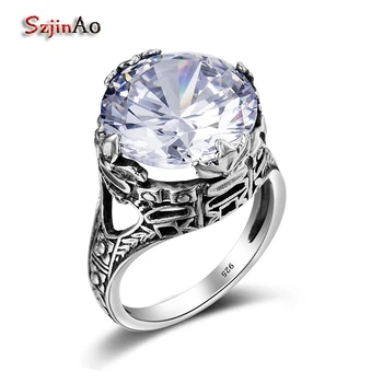 

Szjinao Famous Brand Antique Style 925 Sterling Silver Rings With White Zircon Precious Stones Round Cut Tibet Jewelry Wholesale