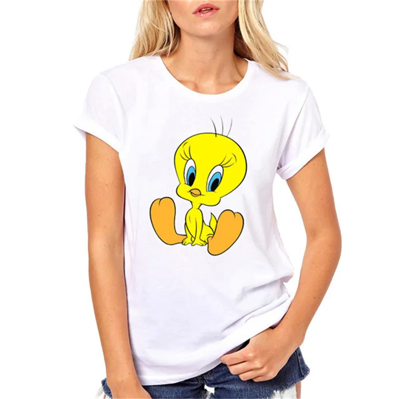 夏 Tシャツ女性ルーニーテューンズトゥイーティー鳥漫画のプリント夏のファッションかわいい Tシャツ女性 O ネックトップスかわいい白人女性 Tシャツ Tシャツ Aliexpress
