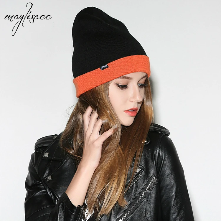 Осенне-зимняя Двусторонняя шерстяная вязаная шапка для женщин, уличная теплая шапка черепки и шапочки Maylisacc Новинка