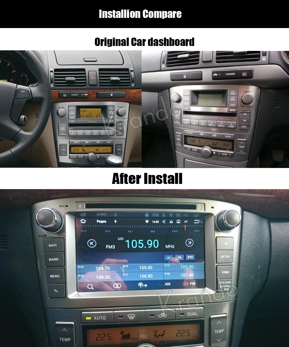 Best Krando 8" Android 9.0 car radio audio multimedia system for toyota avensis 2003-2007 gps navigation entertainment playstort OBD2 1