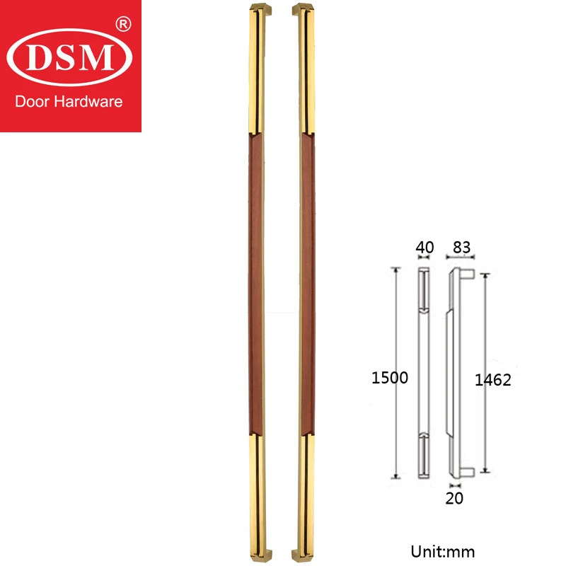 Golden Electroplated Entrance Pull Handle Made Of 304 Stainless Steel+Wood For Timber/Frame