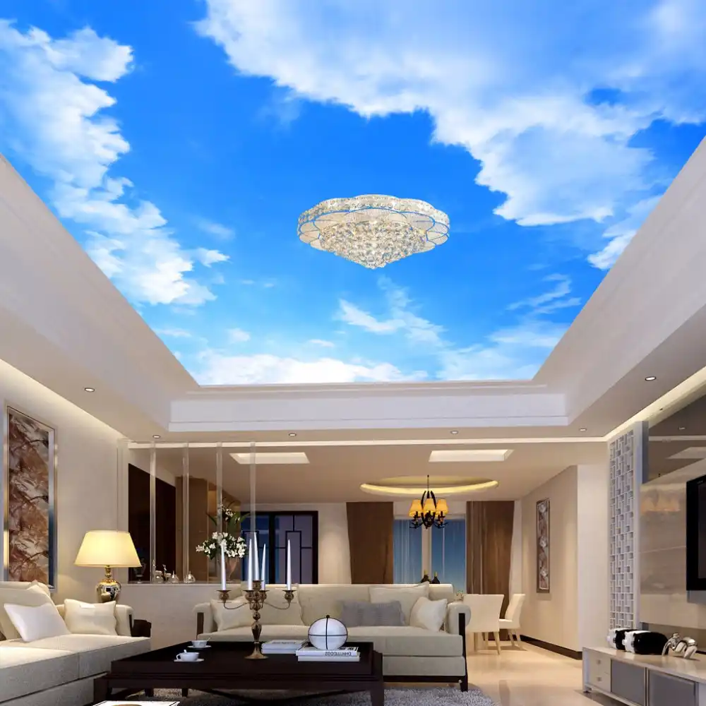 Custom 3d Photo Wallpaper Blue Sky And White Clouds Ceiling Mural