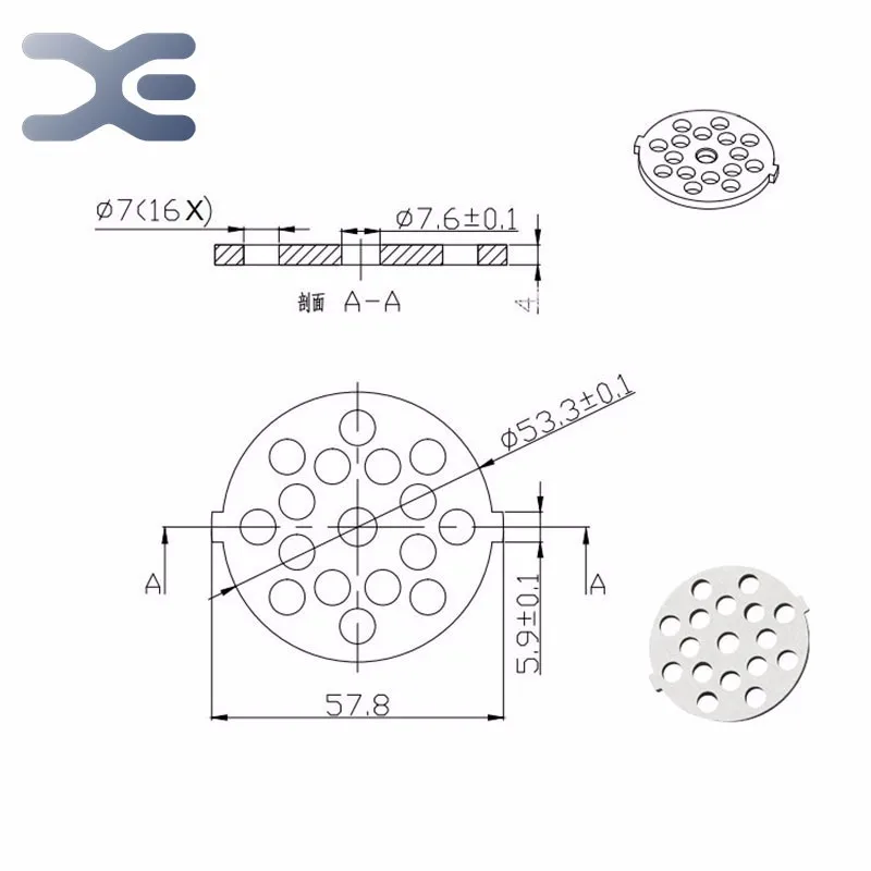 0.28in(7 мм)* 17 отверстий детали мясорубки для Panasonic(57,6 диаметр Нержавеющая сталь Acesorios Para Amoladora(4 толщиной