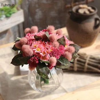 

High Quality Artificial Flowers Wedding Bridal Bouquet Silk Chrysanthemum and Ball Flower Bunch Home Party Decorations