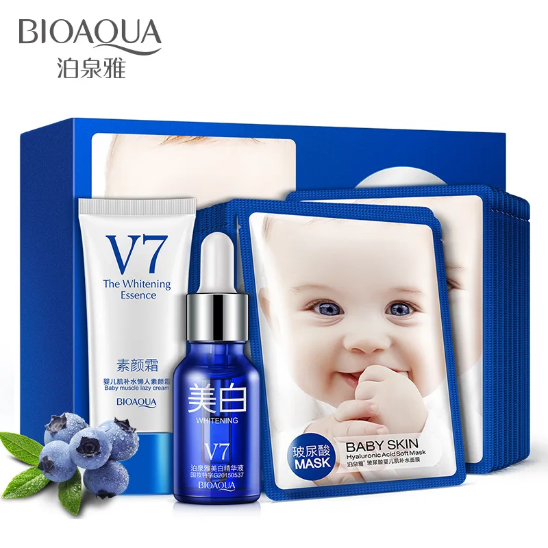 BIOAQUA Hyaluronic Acid Baby Skin Mask Suit Pack Moisturizing Facial Care Package = Mask+Essence