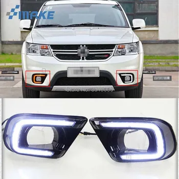 

smRKE For DODGE JOURNEY 2014-2016 LED DRL Daytime Running Lights White Driving Light + Yellow Turn Signal Waterproof