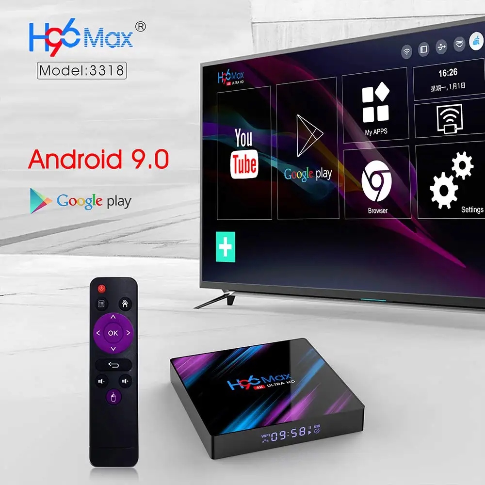 الروبوت 9.0 التلفزيون مربع H96 ماكس Rockchip RK3318 4 K مربع التلفزيون الذكية 2.4G و 5G Wifi BT4.0 H96Max 4 GB 64 GB مشغل الوسائط الروبوت تعيين كبار مربع