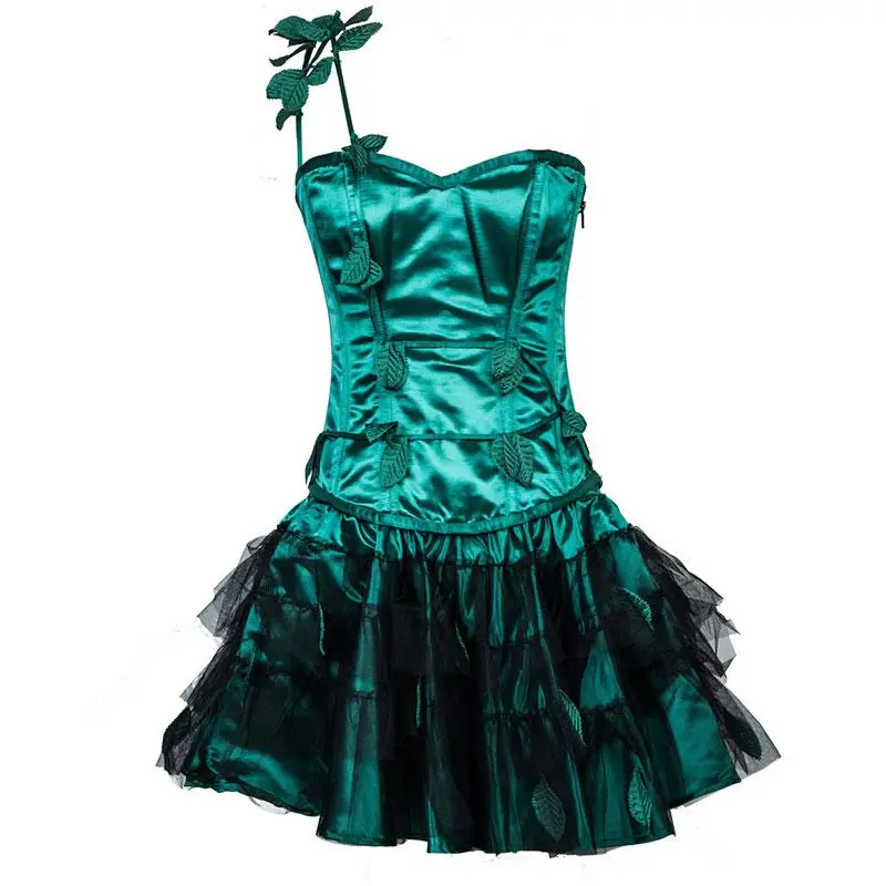 Burlesque Green Satin Christmas Rave Corset Dress Victorian Bustier