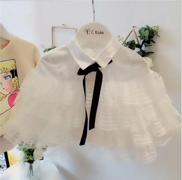 В Корейском стиле для девочек рубашка с оборками мода лето хлопок вуаль Блузка для девочек От 1 до 6 лет B764