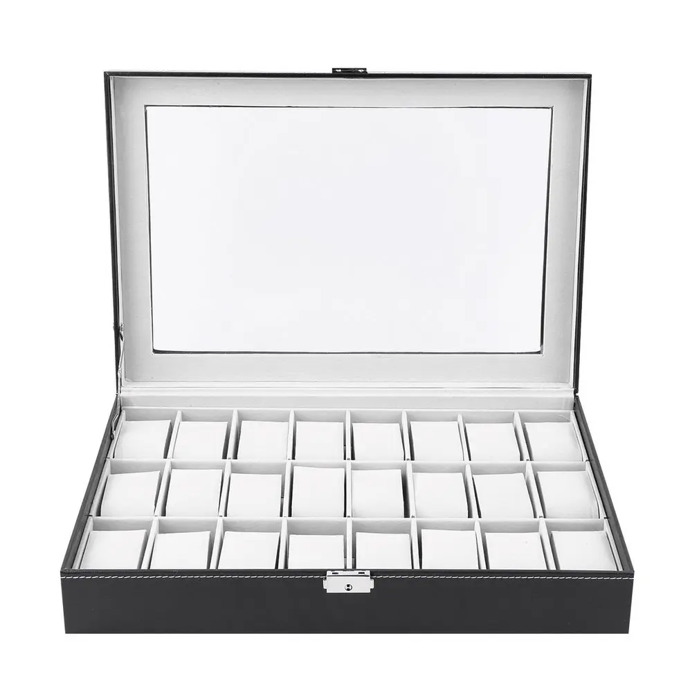 

24 Grid Slots PU Leather Watch Box with 24 Removable Pads Display Case Organizer Jewelry Storage Organizer Casket