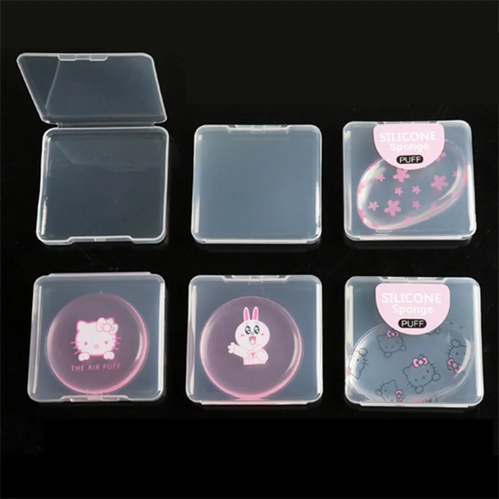 

1PCS Transparent Puff Box Plastic Cylinder Gourd Cosmetic Puff Box Round Square Case With Small Sponge