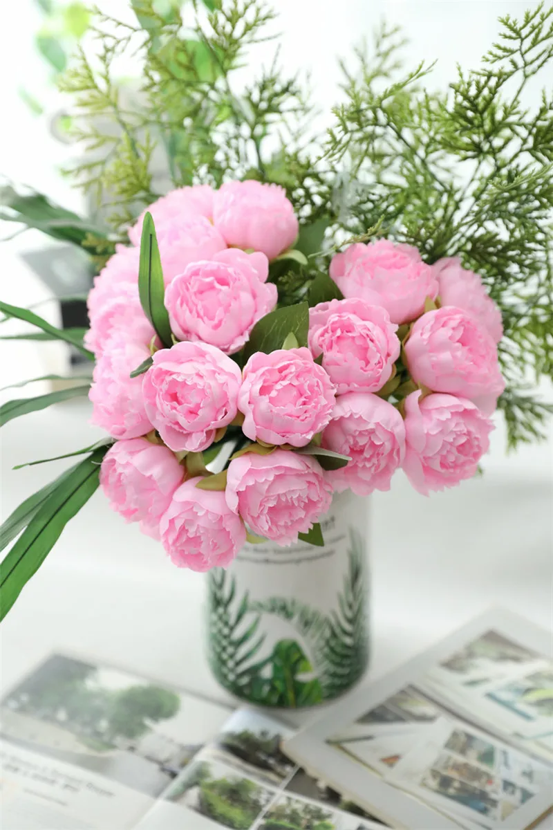 Flone Artificial Peony Floral Fake Silk Flower Simulation Peony Buds Flowers Bouquet Fake Flower Wedding Home Party Decoration (15)