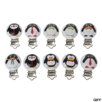 

5Pcs Metal Wooden Baby Pacifier Clips Holders Cute Penguin Infant Soother Clasps Holders Accessories DIY Tool May06