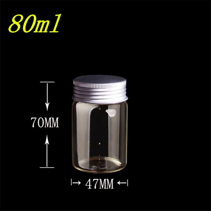 

47*70*34mm 80ml Glass Bottles Silicone Stopper Aluminium Cap Empty Jars Glass Transparent Clear Bottles Vials Containers 12pcs