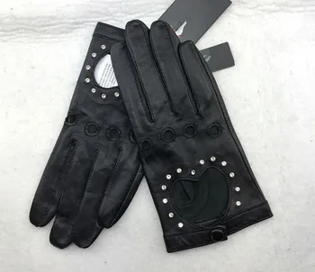 

Women's fashion natural sheepskin leather glove lady's heart style hollow out sexy motorcycle glove R583