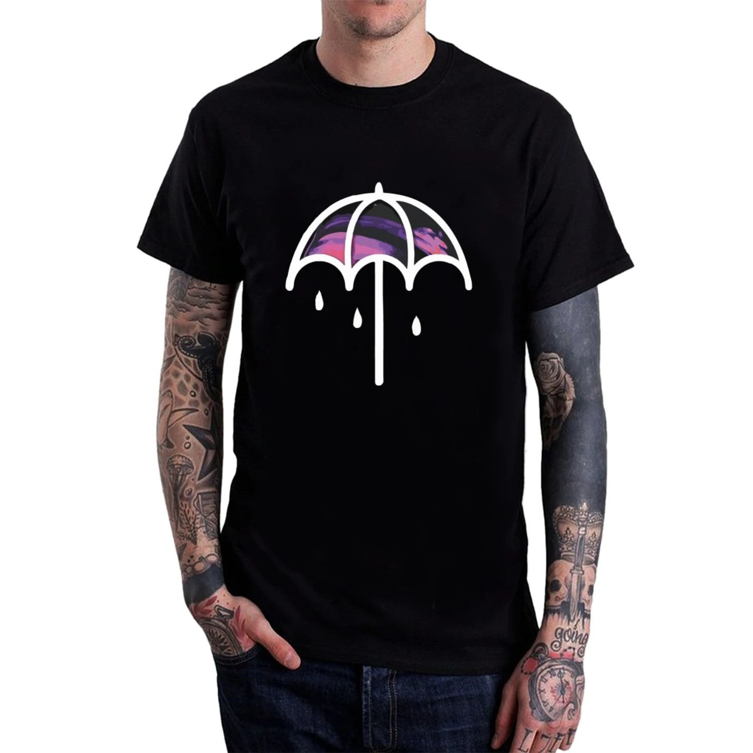 Camisetas hombre bajo precio steampunk diferentes colores de alta calidad los hombres de bring me the horizon paraguas camisetas negro corto manga|t blacksleeve men - AliExpress