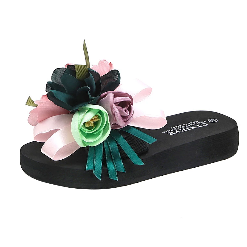 Summer Fashion Kids Slippers Rhinestone Girls Flip Flops Beach Shoes Children Comfortable Artificial Flower Slippers For Girls