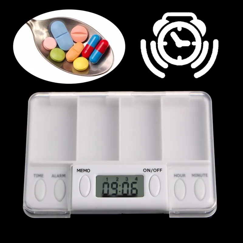 

Pills Reminder Medicine Alarm Timer Electronic Box Case Organizer 4 Grid