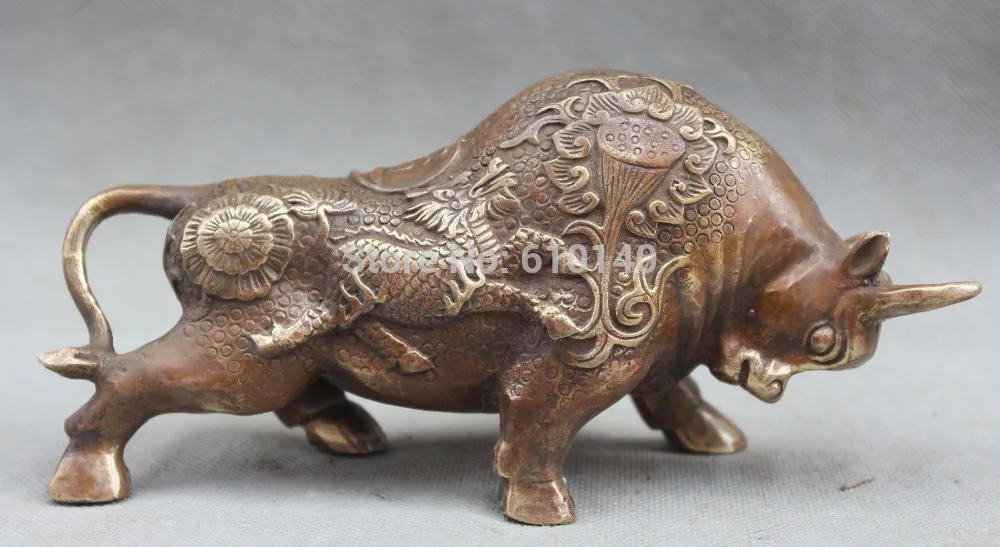 

9" China Chinese Bronze Fengshui Kylin Strong Fu Palace Bull Oxen wealth Statue
