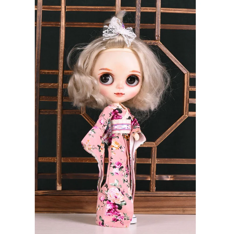 Новое поступление 1/6 Blyth кукла розового цвета японское кимоно с цветами платье Кукла Одежда для neoblythe Barbies кукла licca