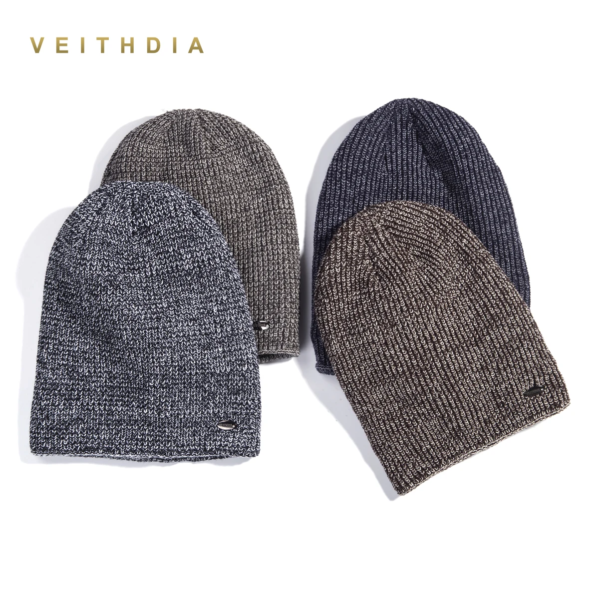 Двухслойные шапки VEITHDIA мужские вязаные облегающие бархатная цветная шапка в