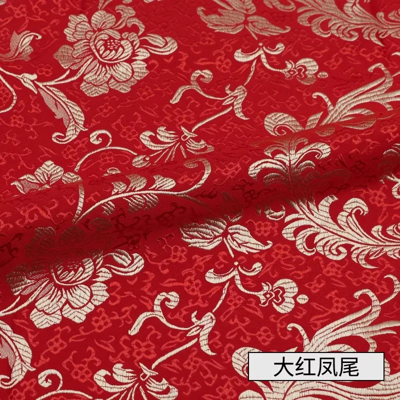 Width 150cm Chinese Red Tang Suit Cheongsam Sheet Cloth Silk Like Damask Jacquard Brocade Metallic Fabric - Цвет: Pteris