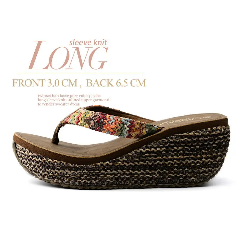 Summer ladies straw braid platform sandals outdoor fashion beach wedge