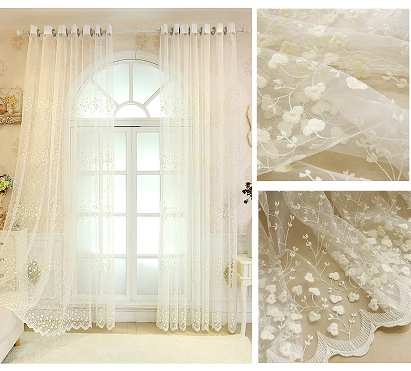 Korean Embroidery Luxury Flowers Lace Bedroom Tulle Drapes Window Treatments Screening Sheer Voile Curtains For Living Room #4