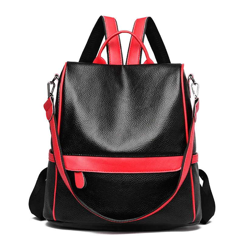 2018 PU Leather Women Backpack Double Zipper School Backpack For Teenager Girl Large Capacity