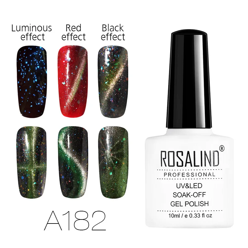 ROSALIND Gel 1S Nail Polish 10ml Starry Cat Eye UV Led Gel Nail Varnish Cured Need Base Top Coat for DIY 3D Nails Art Manicure - Цвет: RDA182