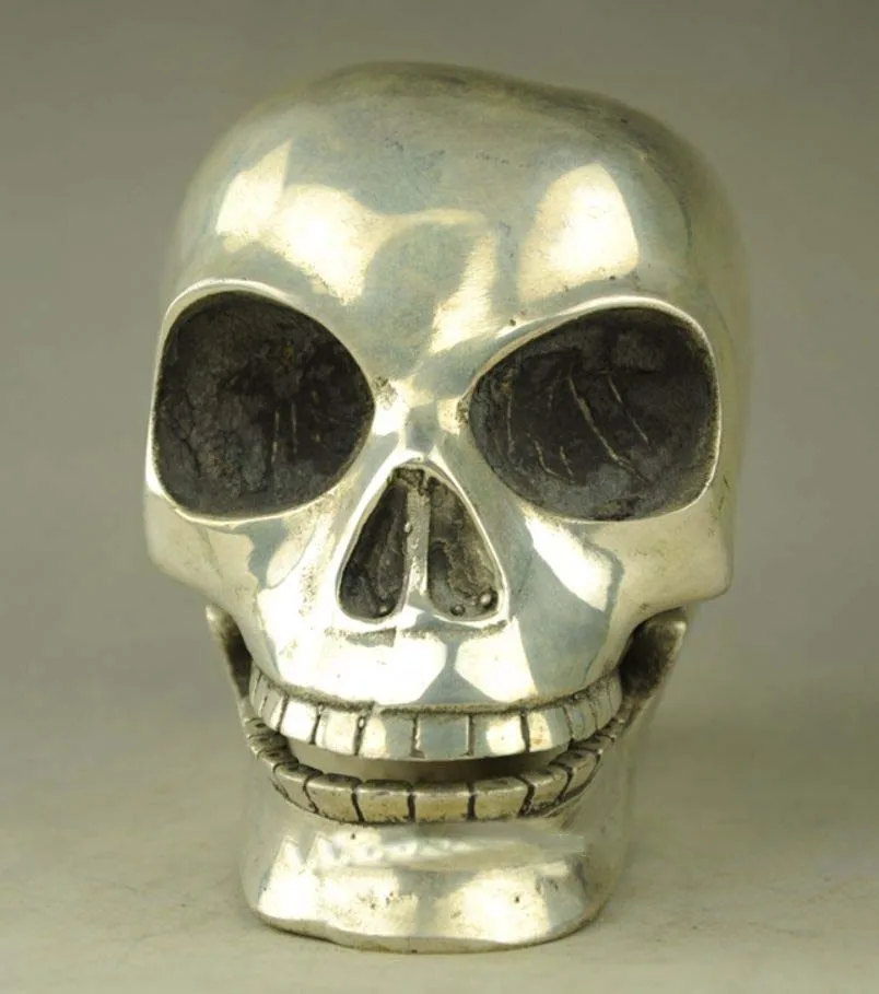 

Folk Collect Chinese Silver Terrible A Skull Head Figurine Statue Skeleton