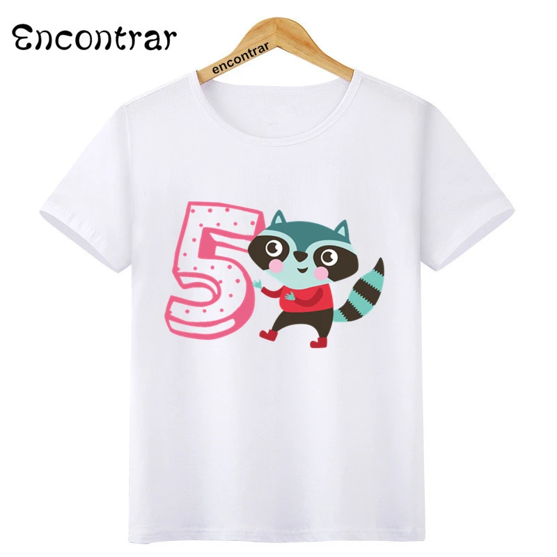 Детская футболка на день рождения с цифрами и бантиком для детей возрастом от 1 до 9 лет Дизайнерская одежда с животными для подростков, футболки для мальчиков и девочек HKP6061