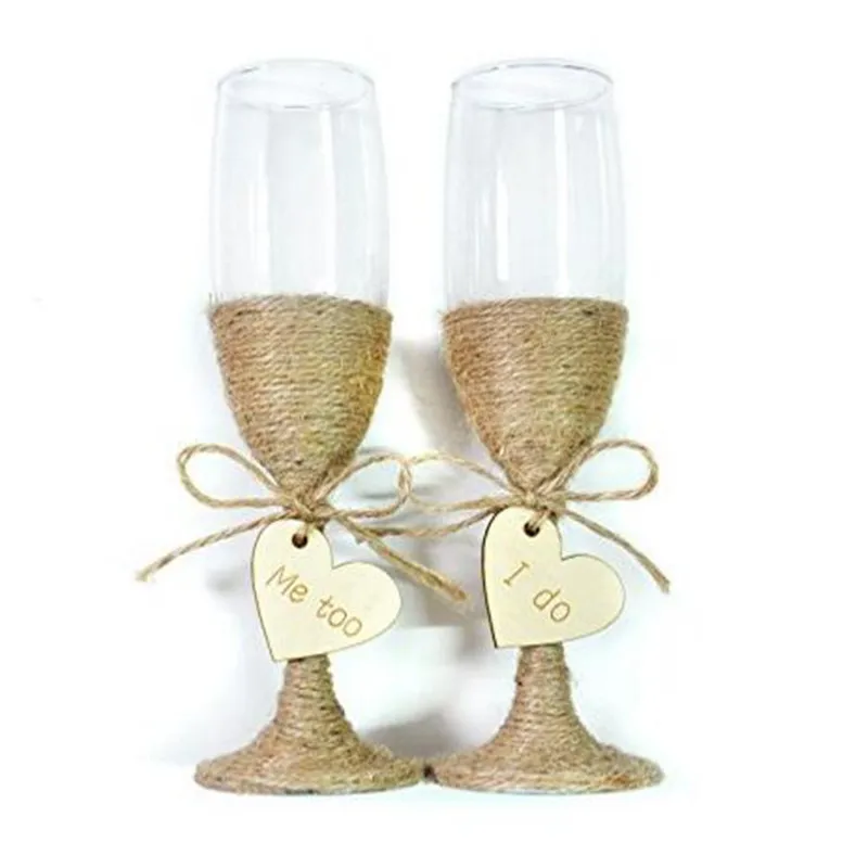 

Rustic Wedding Toasting Glasses with Twine ,Engraved "I DO, ME TOO" , Champagne Flutes ,Bride and Groom Glasses ,wedding Glasses
