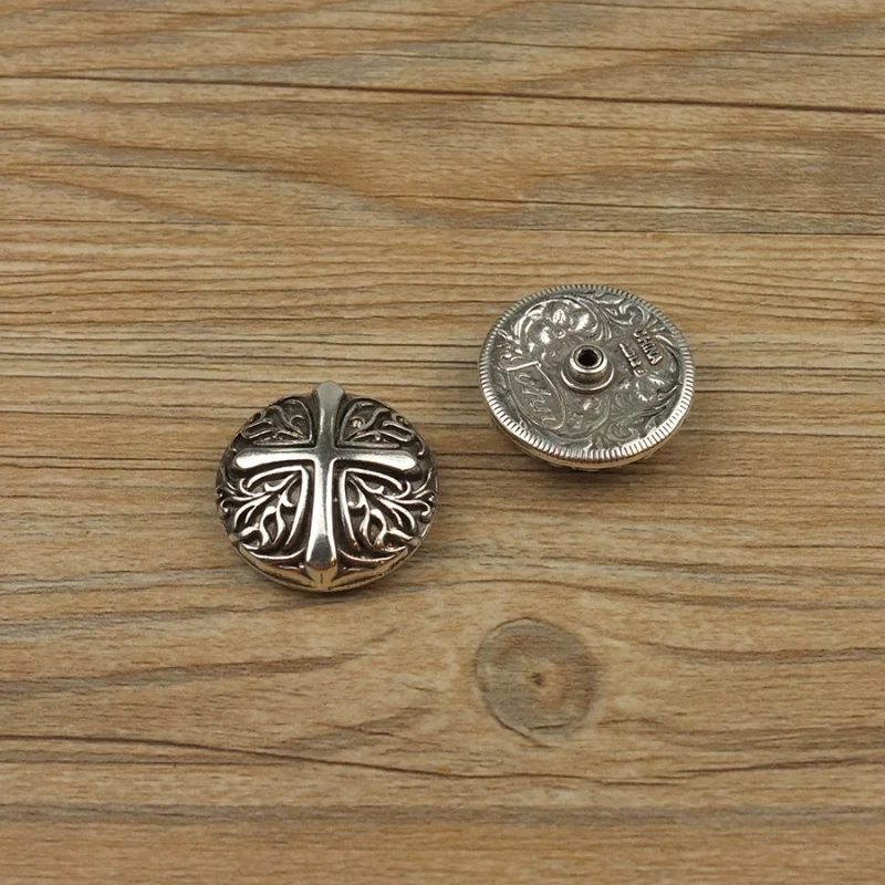 

DIY Leathercraft Hardware Metal Concho Cross Karaqusa Pattern Antique Silver Finish # OP-2606S