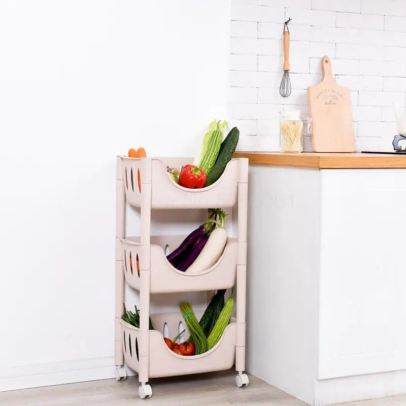 Кухонная полка, многослойный стеллаж для хранения на колесах, пластиковая корзина для хранения фруктов и овощей, стеллаж для хранения в ванной - Цвет: 41x27x79cm 3