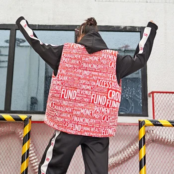 

Women Vest White Letter Printed Casual Winter Vests For Women Sleeveless Jacket Mandarin Collar Harajuku Female Vest 60B0031