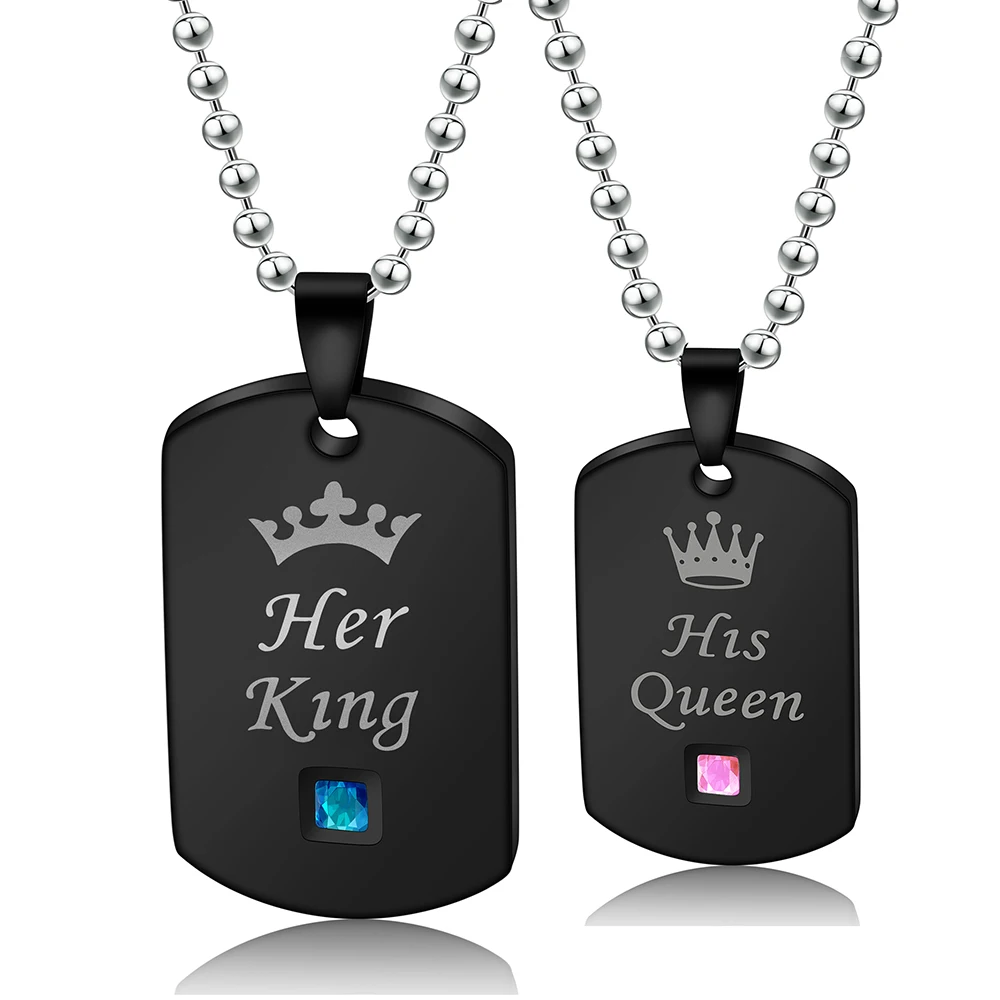 Горячее хрустальное ожерелье s& Подвески ее король и его королева черная титановая пара ожерелье из нержавеющей стали женское мужское ожерелье